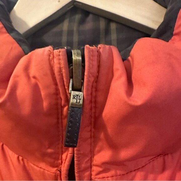 Ralph Lauren Reversible Puffer Vest Jacket Orange Brown Check Medium Cabincore - Picture 11 of 13